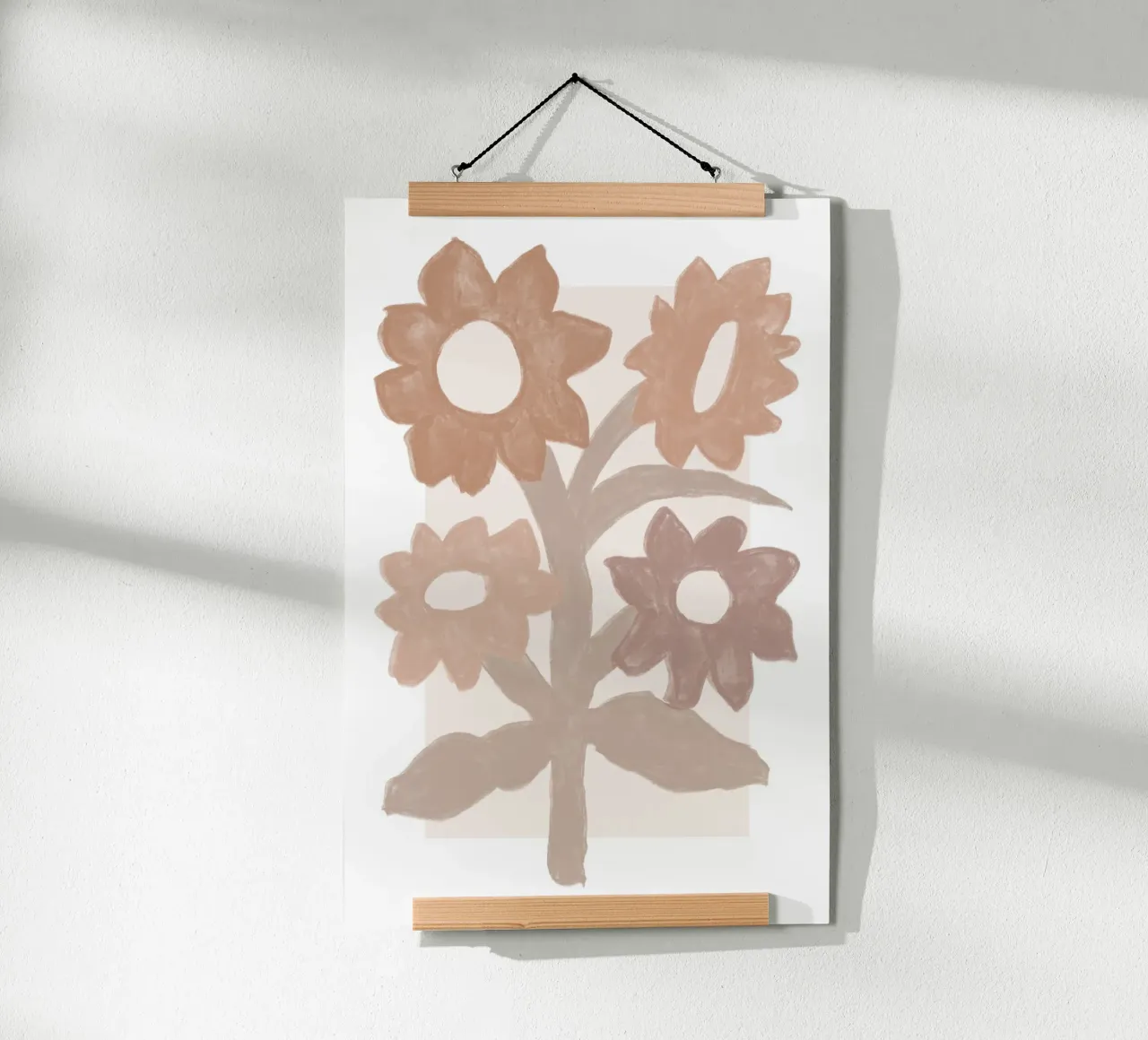 Sole e strisce astratte in terracotta su beige poster con telaio in legno da Melloi Art Print