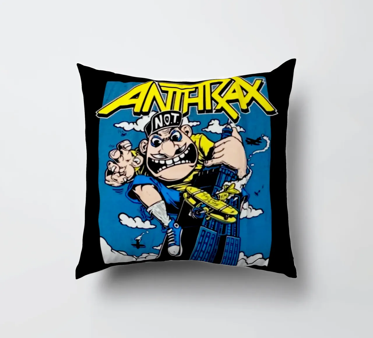 Stile classico dei cartoni animati - Anthrax Band cuscino da https://www.juniqe.com/uk/shop/Henndraws