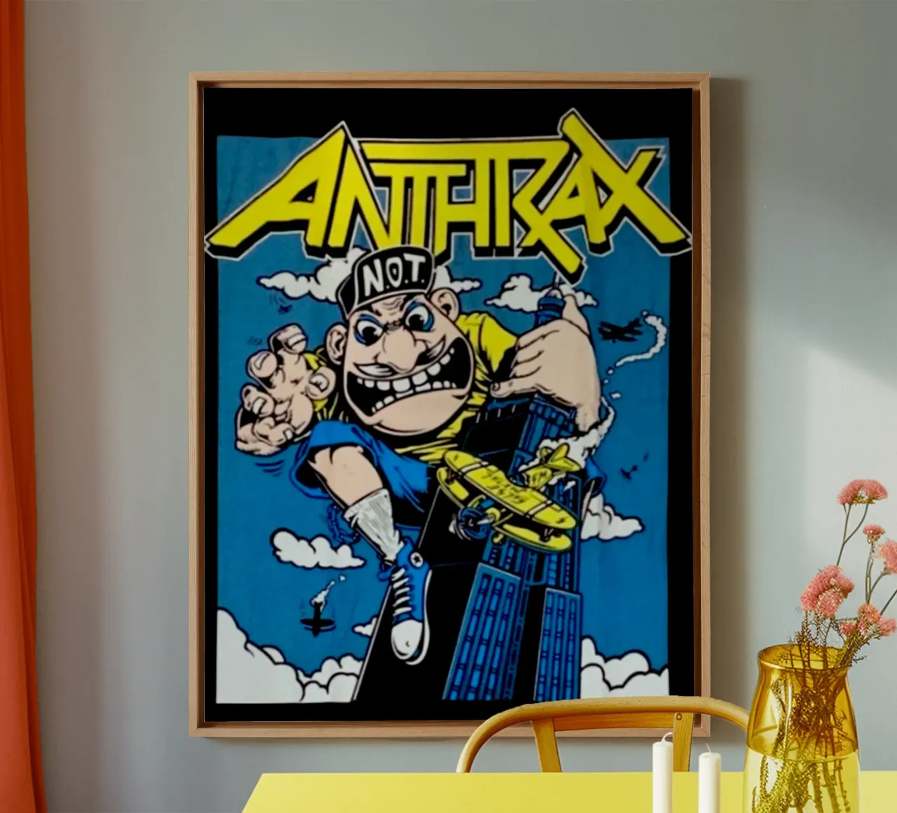 Stile classico dei cartoni animati - Anthrax Band tela con Cornice a cassetta da https://www.juniqe.com/uk/shop/Henndraws