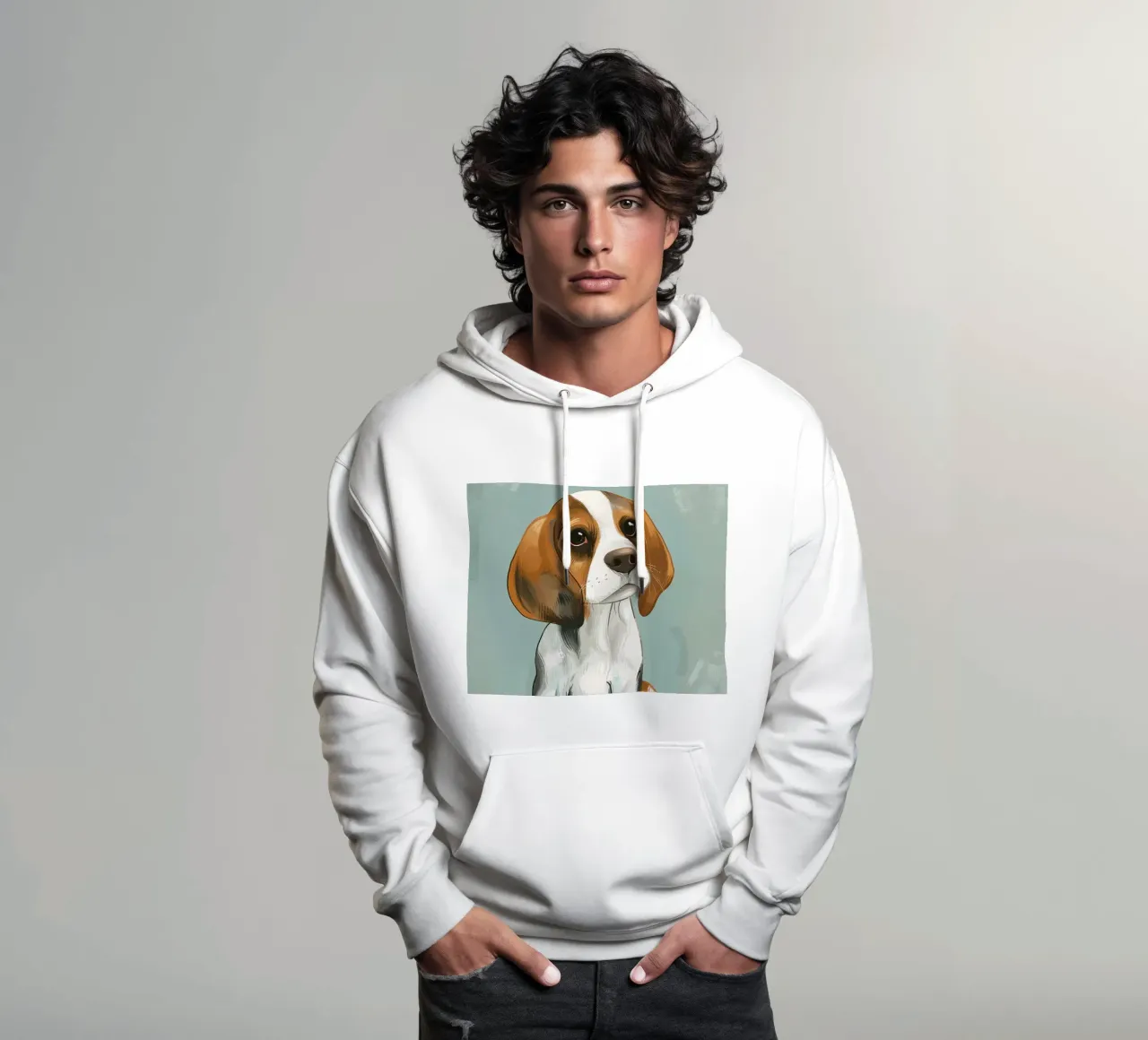 Un encantador retrato de un beagle, captando su inocencia sudadera con capucha de DesignDoodle