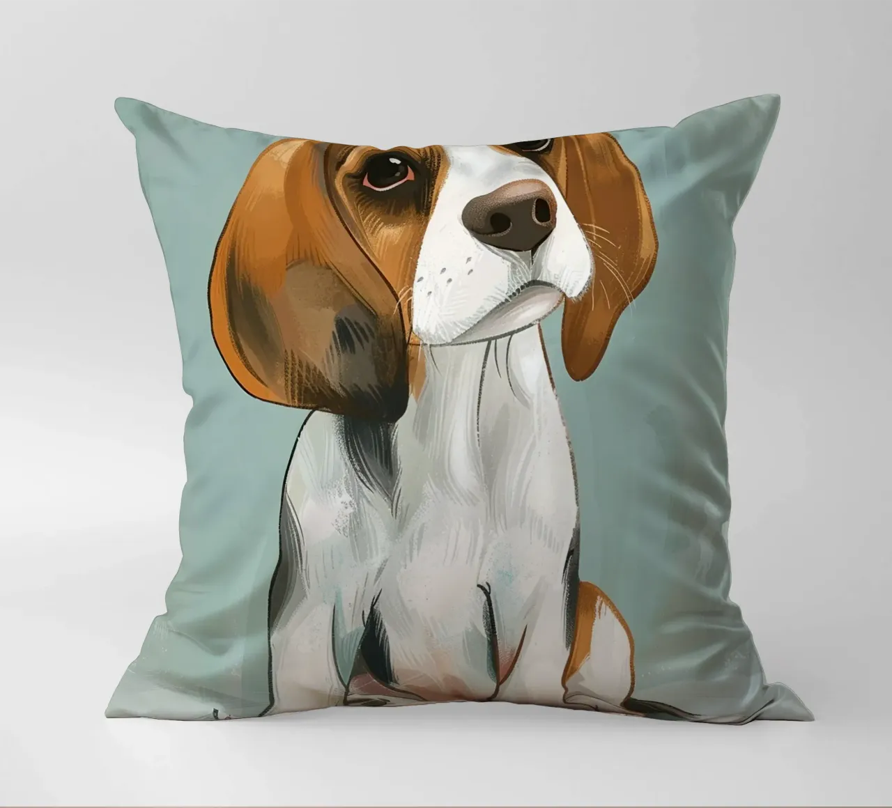 A charming portrait of a beagle, capturing its innocence decorative cushion by DesignDoodle