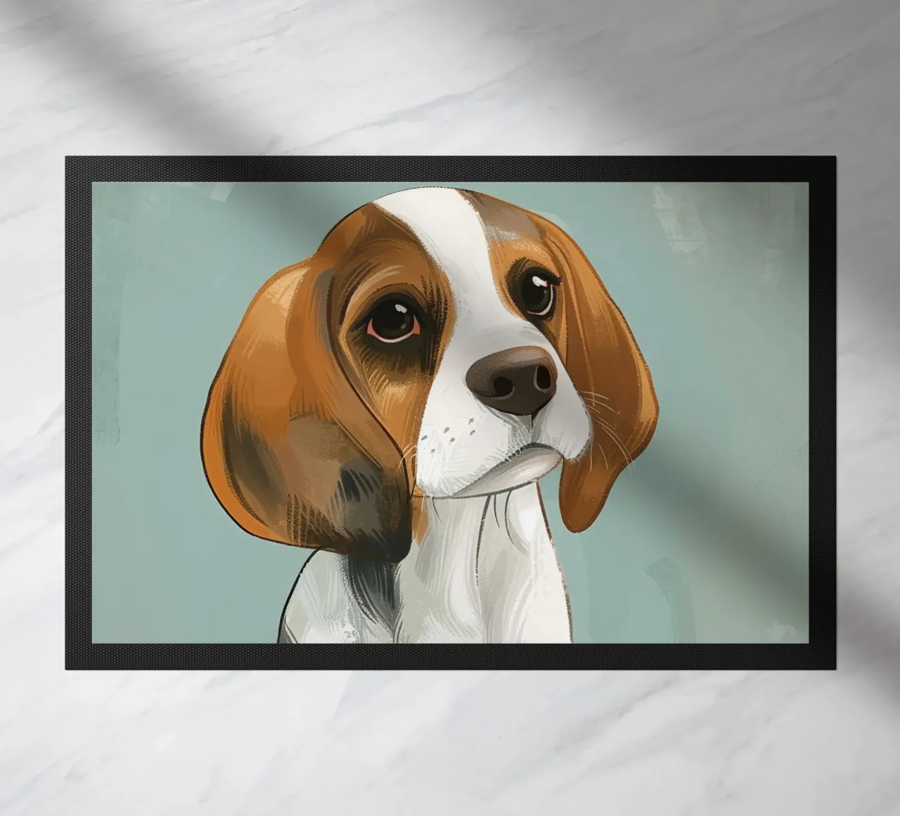 A charming portrait of a beagle, capturing its innocence doormat by DesignDoodle