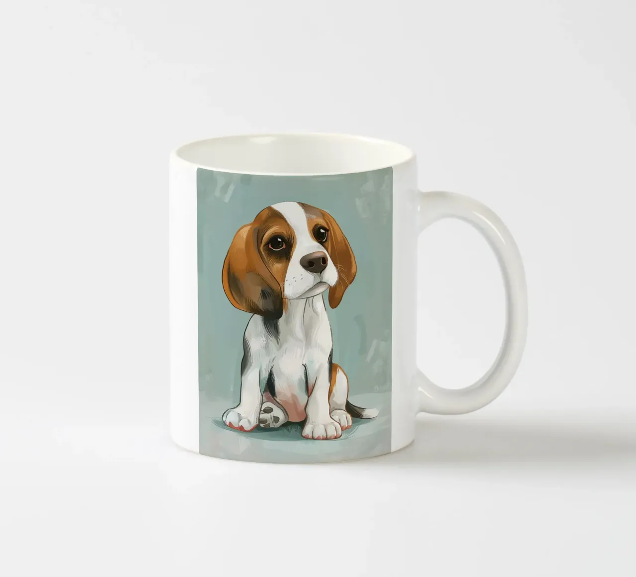 A charming portrait of a beagle, capturing its innocence ceramic mug by DesignDoodle