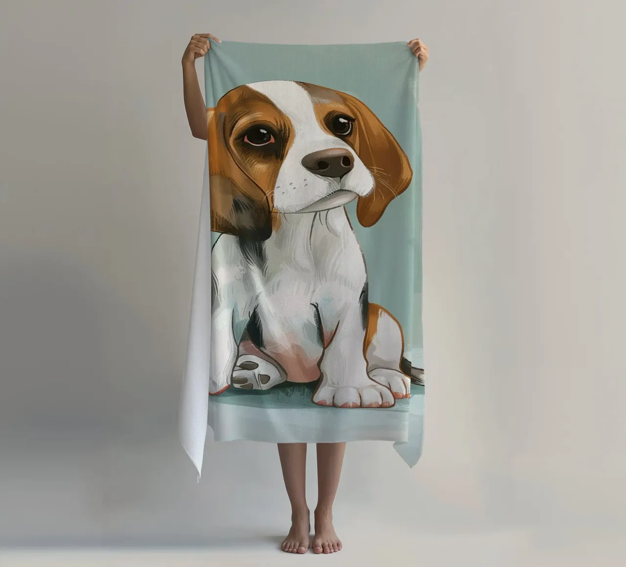 A charming portrait of a beagle, capturing its innocence beach towel by DesignDoodle