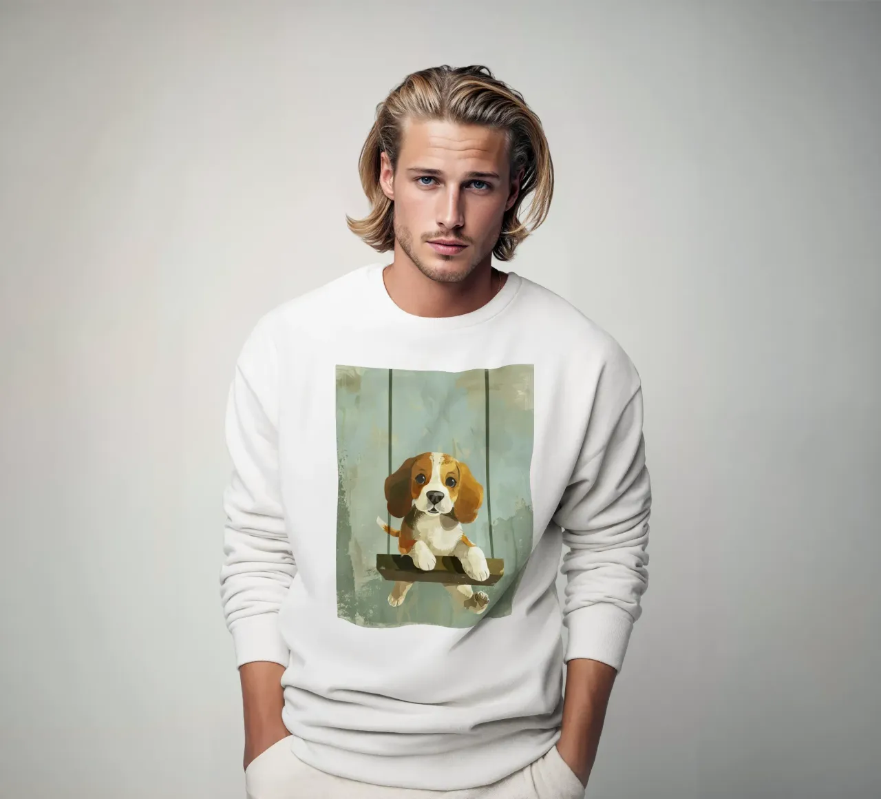 Un beagle giocherellone che si gode un giro in altalena, irradiando gioia felpa da DesignDoodle