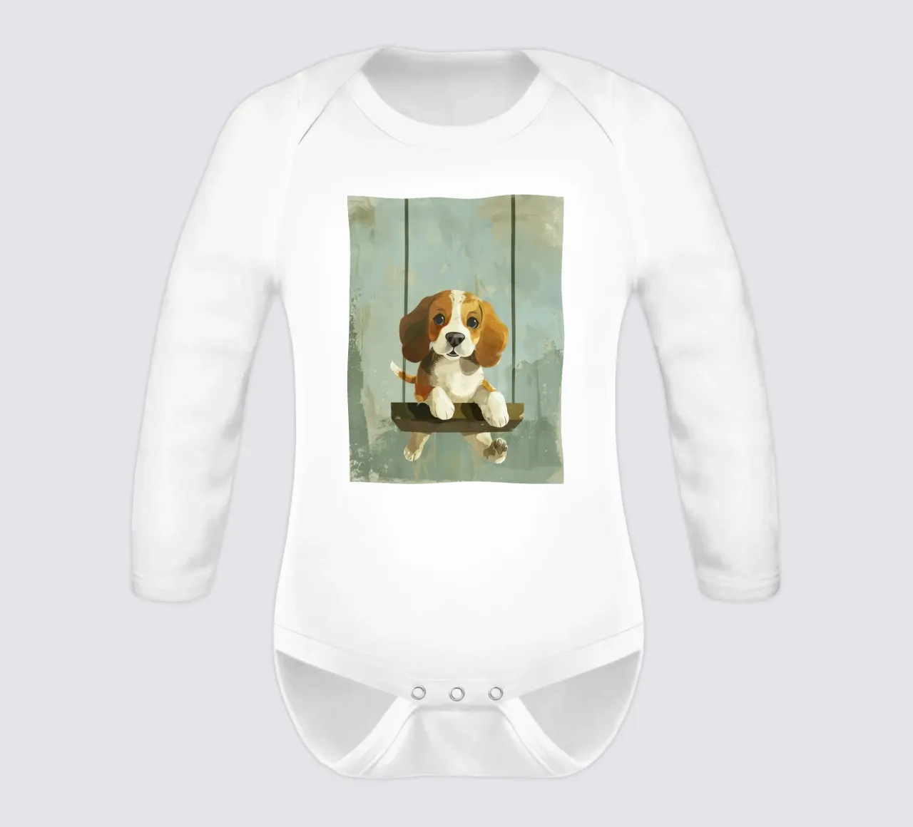 Un beagle giocherellone che si gode un giro in altalena, irradiando gioia body neonato maniche lunghe da DesignDoodle