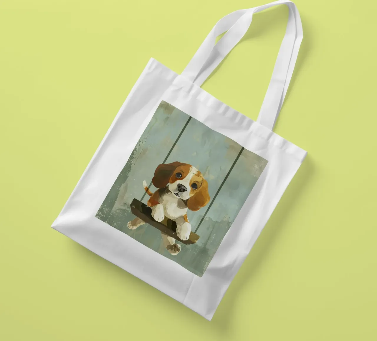 Un beagle giocherellone che si gode un giro in altalena, irradiando gioia borsa in juta da DesignDoodle