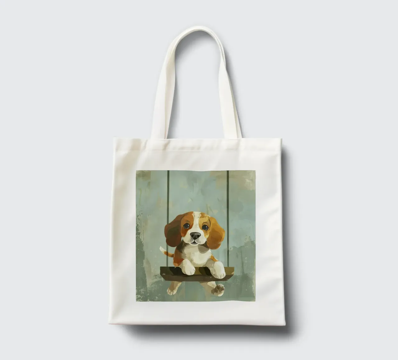 Un beagle giocherellone che si gode un giro in altalena, irradiando gioia borsa in juta da DesignDoodle