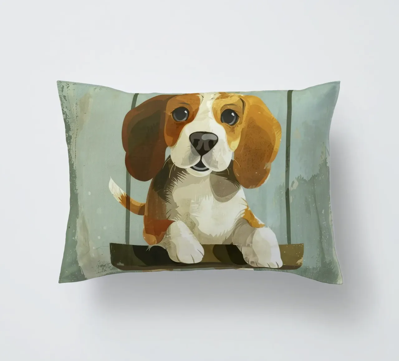 Un beagle giocherellone che si gode un giro in altalena, irradiando gioia cuscino da DesignDoodle
