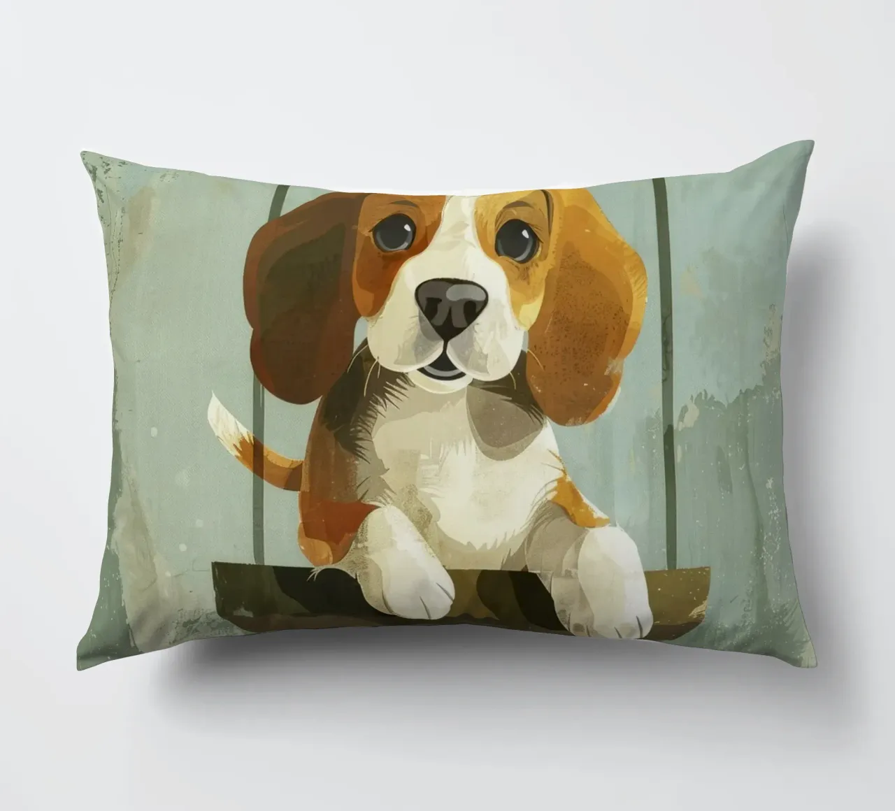 Un beagle giocherellone che si gode un giro in altalena, irradiando gioia cuscino da DesignDoodle