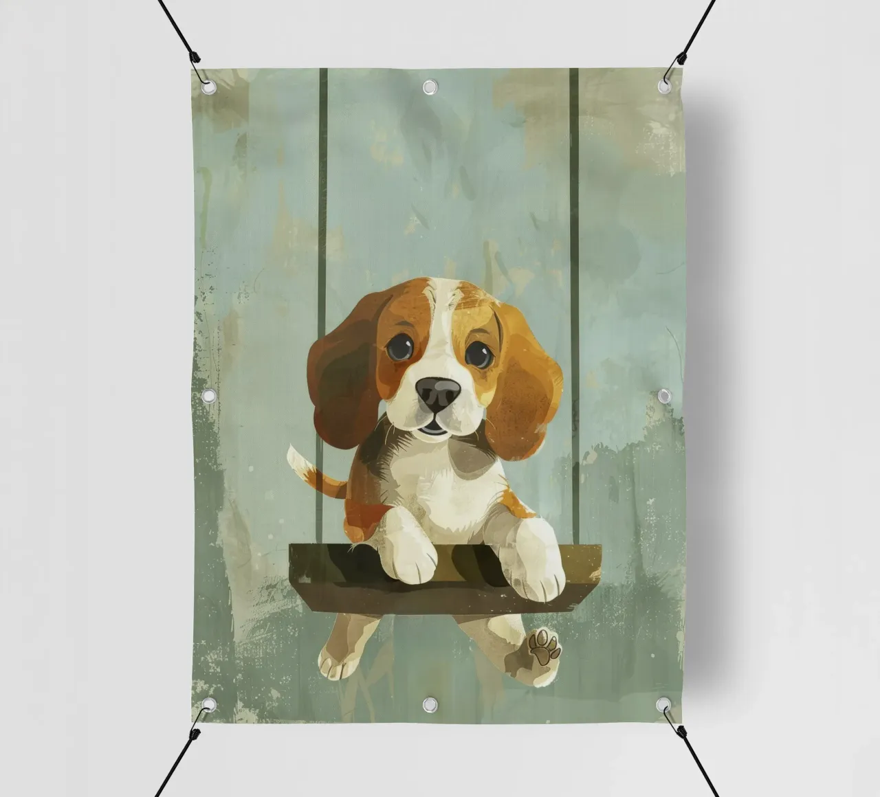 Un beagle giocherellone che si gode un giro in altalena, irradiando gioia telo in pvc da DesignDoodle