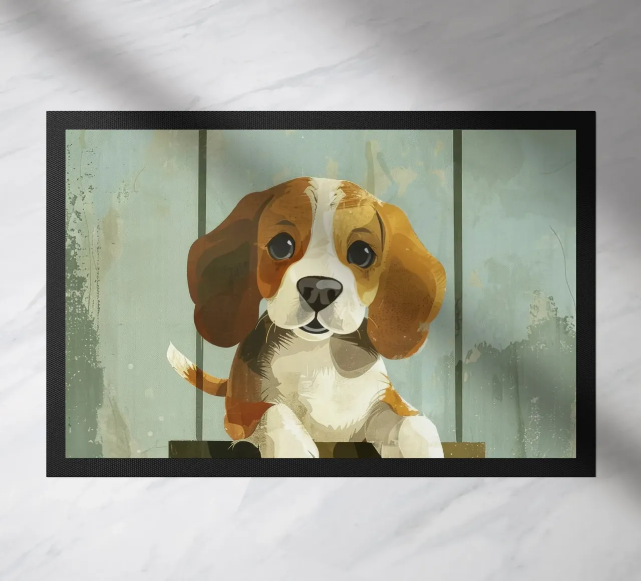 Un beagle giocherellone che si gode un giro in altalena, irradiando gioia zerbino da DesignDoodle