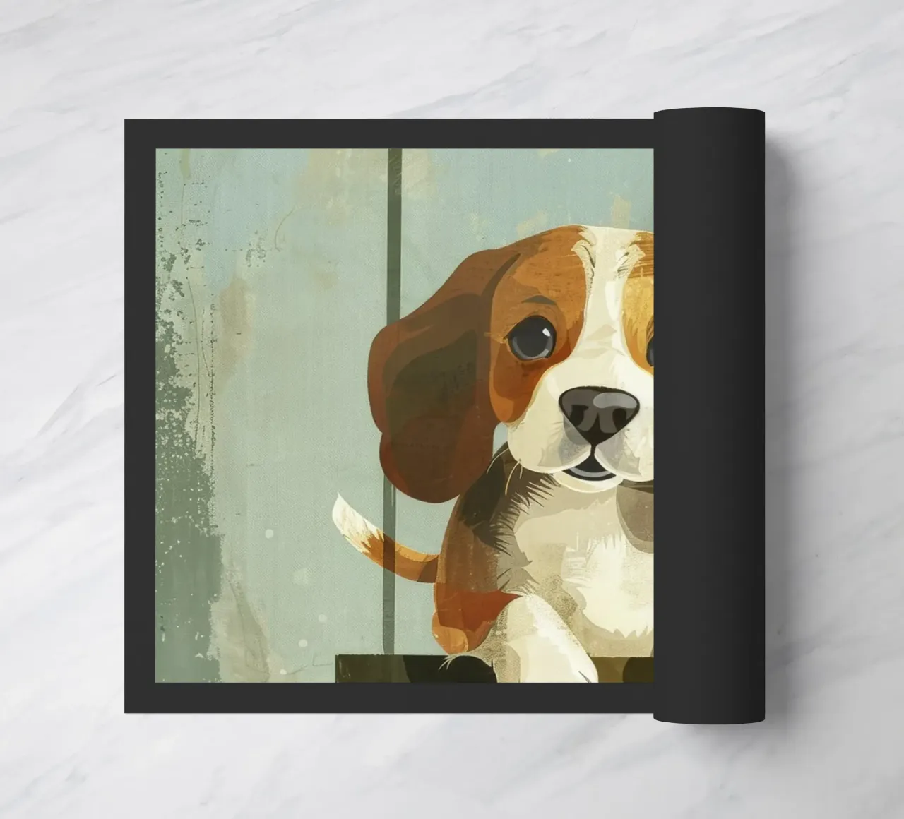 Un beagle giocherellone che si gode un giro in altalena, irradiando gioia zerbino da DesignDoodle