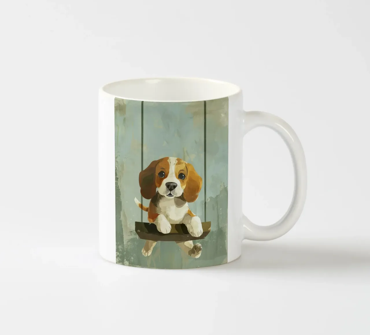 Un beagle giocherellone che si gode un giro in altalena, irradiando gioia tazza in ceramica da DesignDoodle