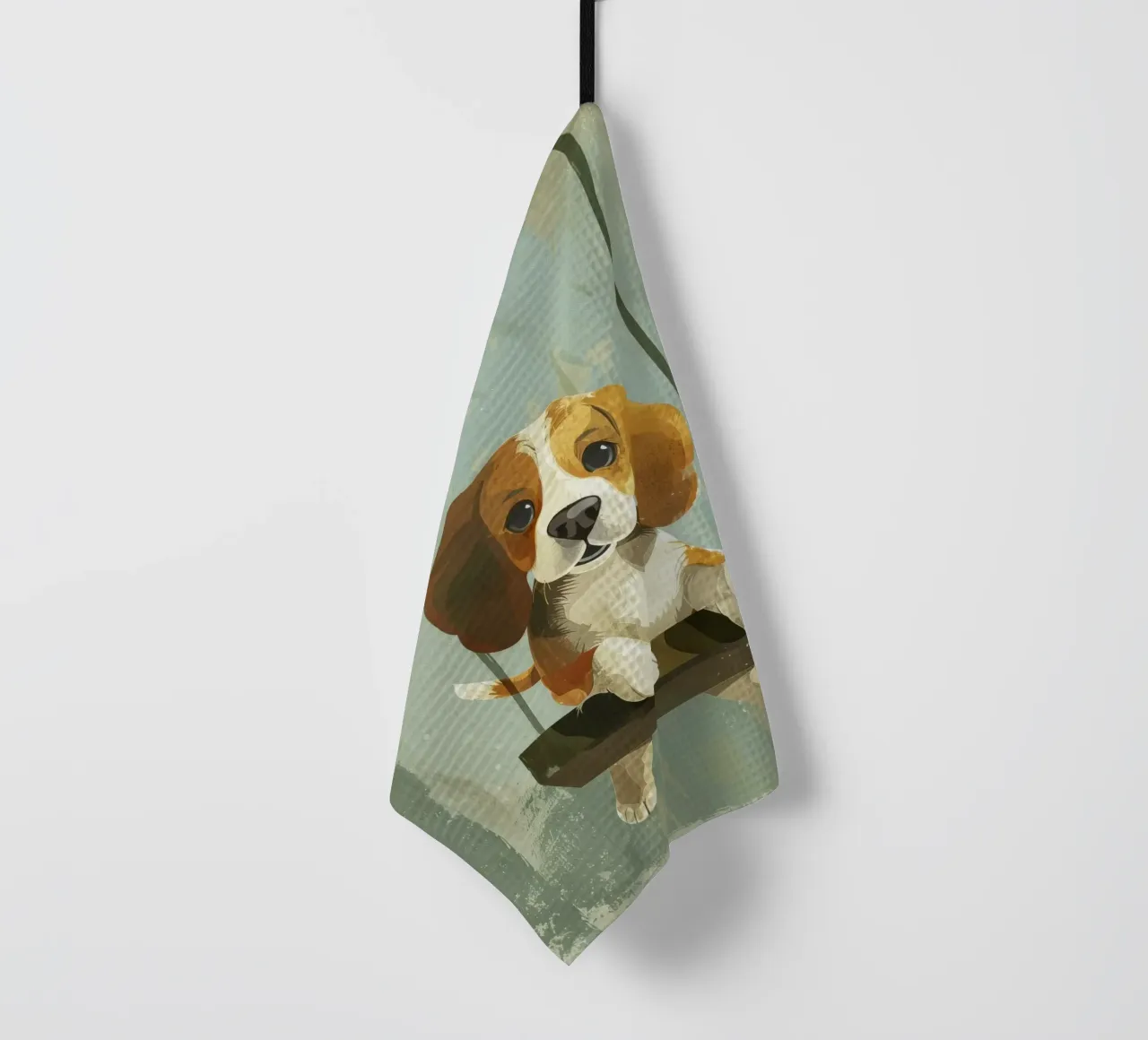 Un beagle giocherellone che si gode un giro in altalena, irradiando gioia canovaccio da cucina da DesignDoodle
