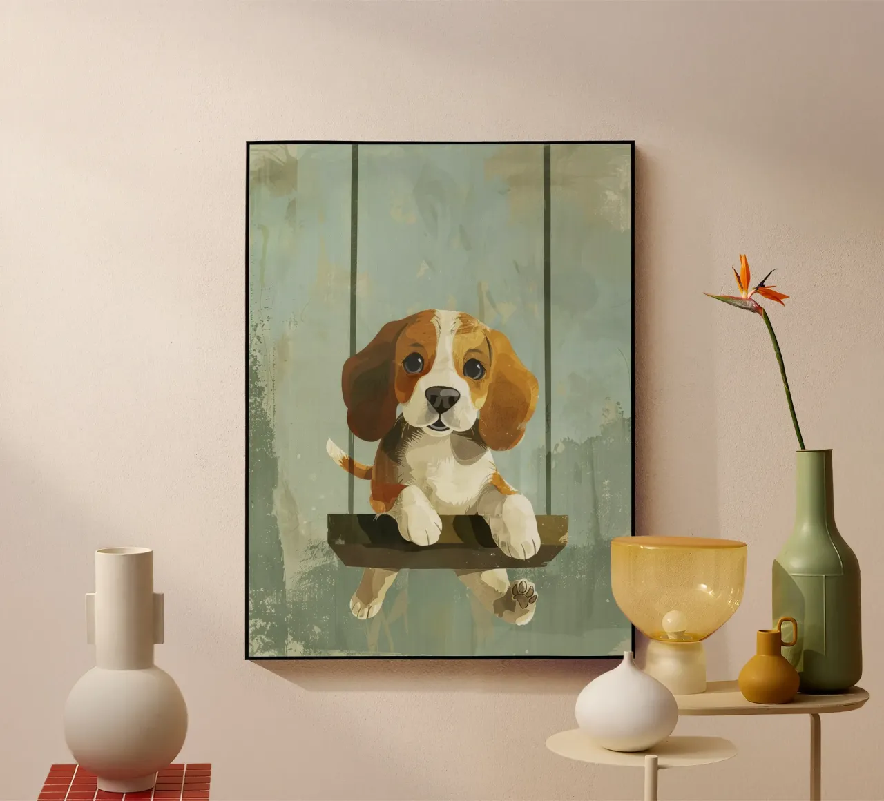 Un beagle giocherellone che si gode un giro in altalena, irradiando gioia plexiglass da DesignDoodle