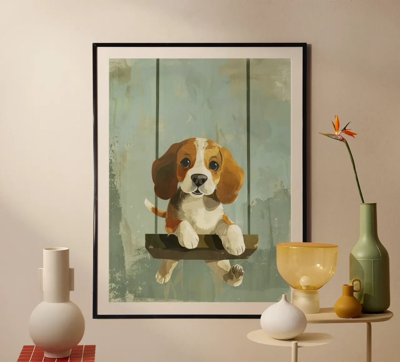Un beagle giocherellone che si gode un giro in altalena, irradiando gioia carta hahnemühle da DesignDoodle