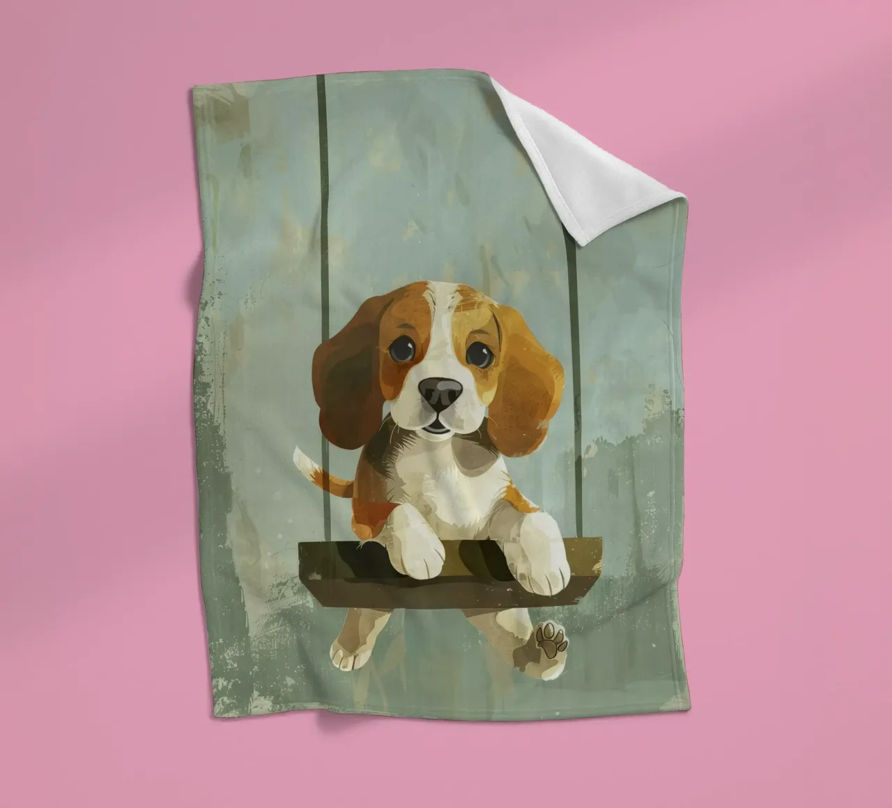 Un beagle giocherellone che si gode un giro in altalena, irradiando gioia coperta in pile da DesignDoodle