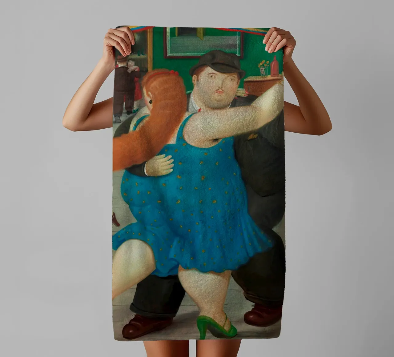 "Pareja Bailando" by Fernando Botero towel by Classic Art Prints