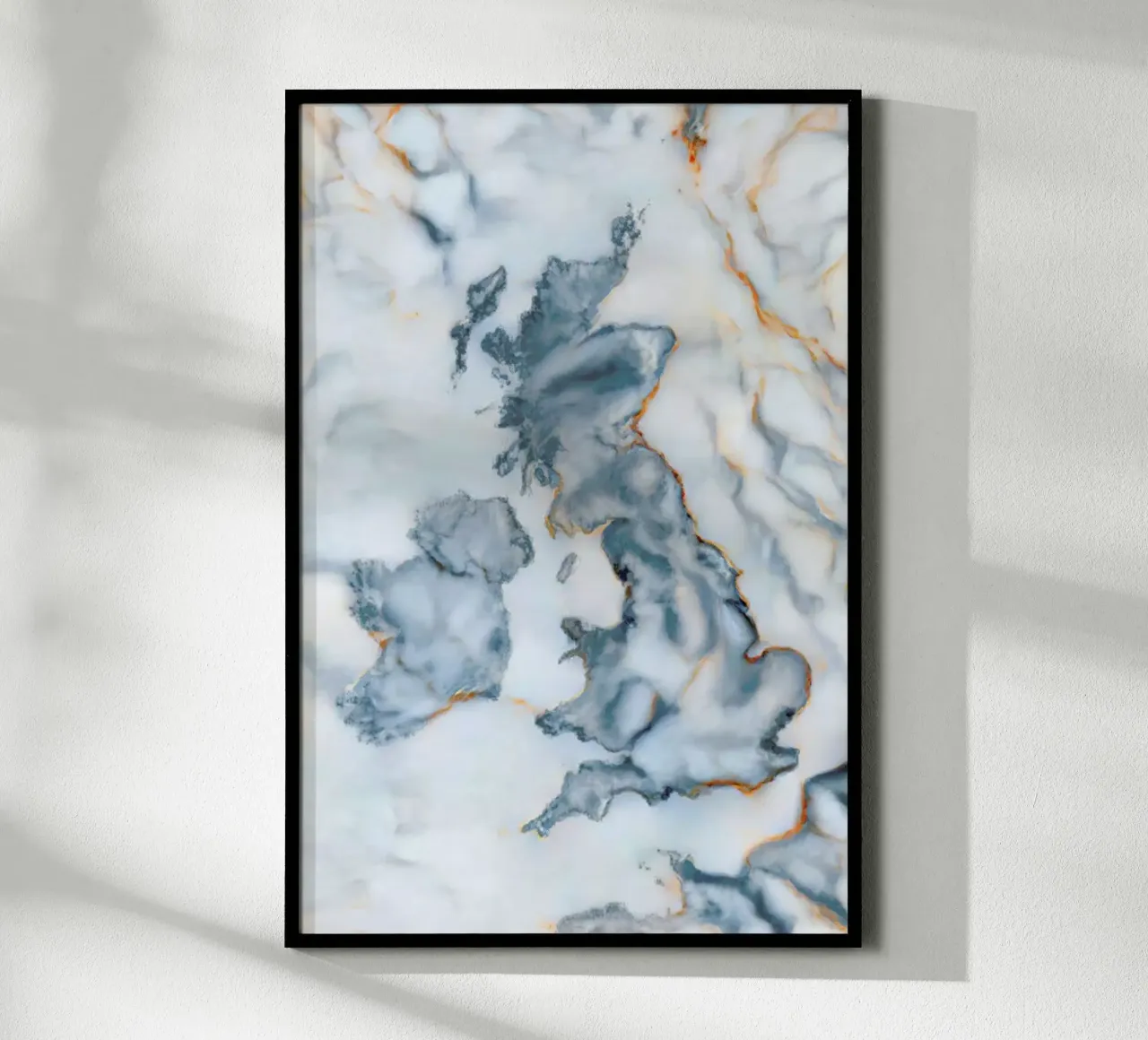 Uk Marble Map poster con telaio in alluminio da Octavian