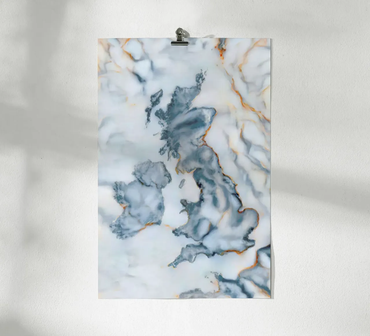 Uk Marble Map poster con telaio in alluminio da Octavian