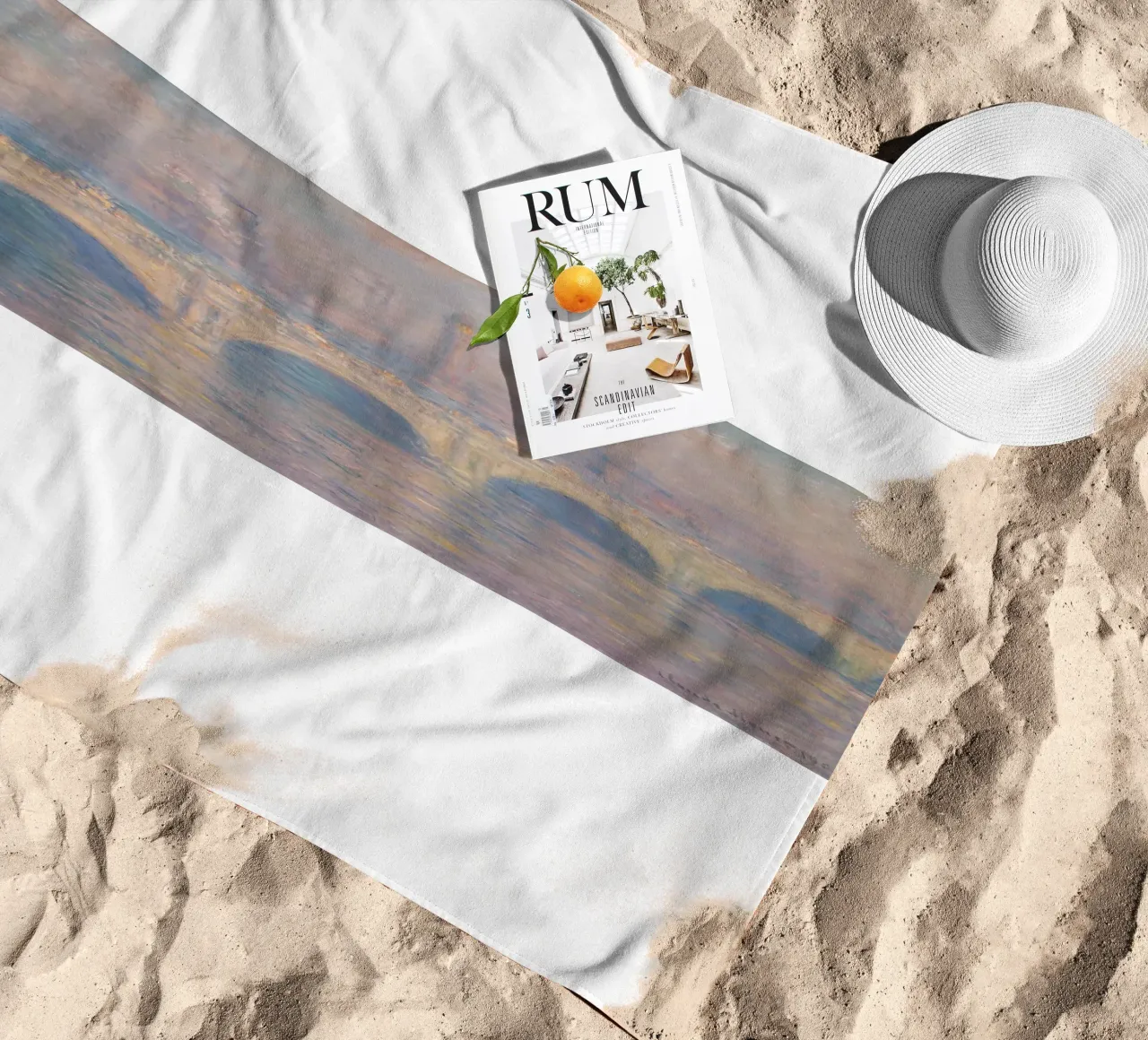 view of the river thames with thick fog beach towel by SMG Store