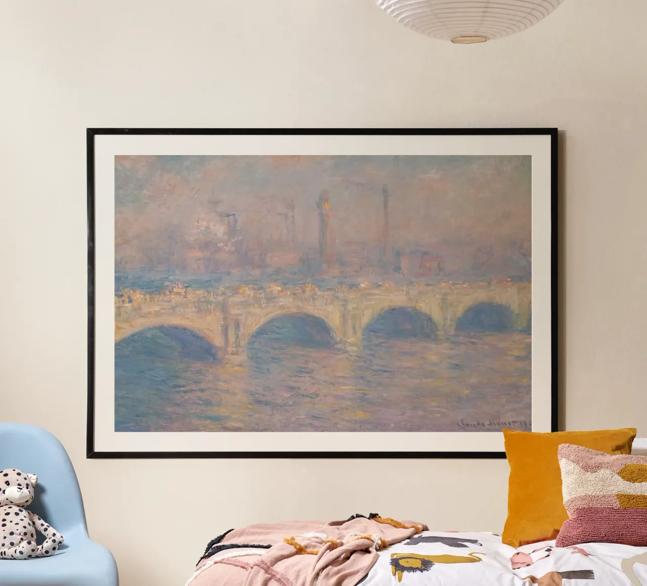 vista del fiume Tamigi con nebbia fitta poster con telaio in legno da SMG Store