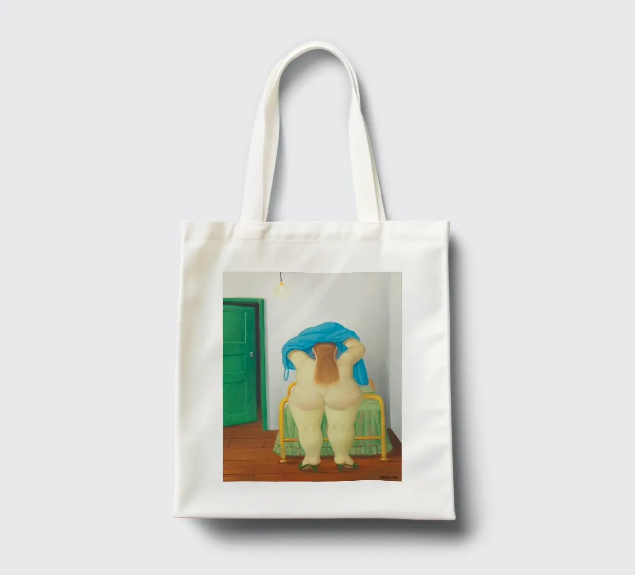 "Donna svestita" di Fernando Botero borsa in juta da Classic Art Prints