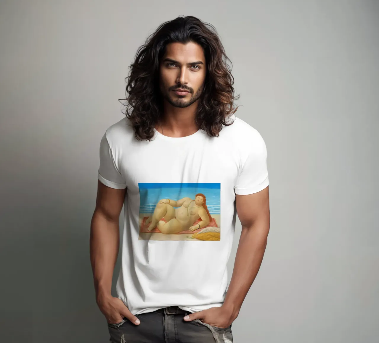 "La Playa" di Fernando Botero t-shirt da Classic Art Prints