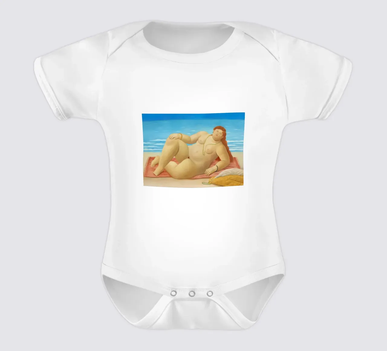 "La Playa" di Fernando Botero body neonato maniche corte da Classic Art Prints