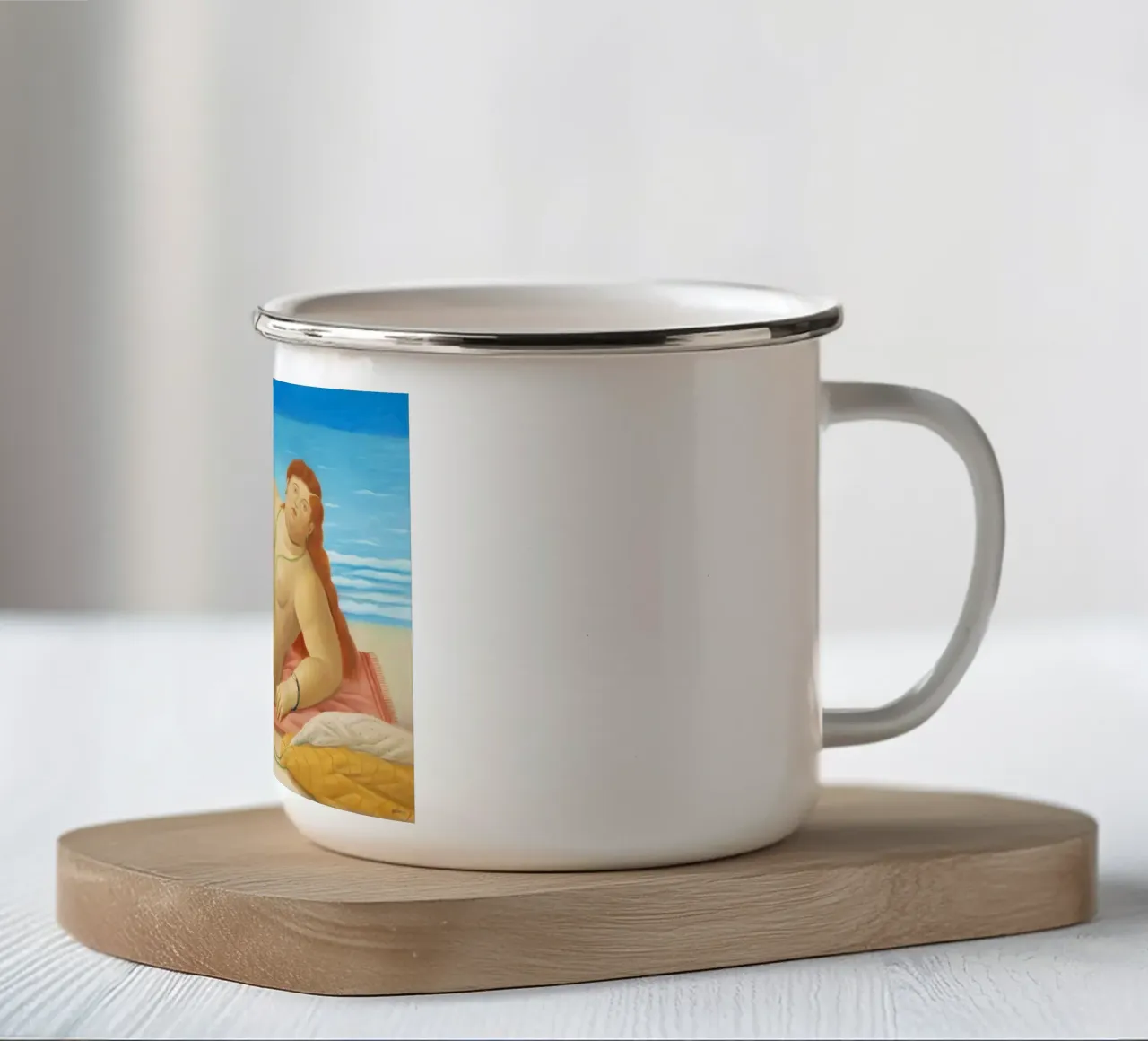 "La Playa" di Fernando Botero tazza in smalto da Classic Art Prints