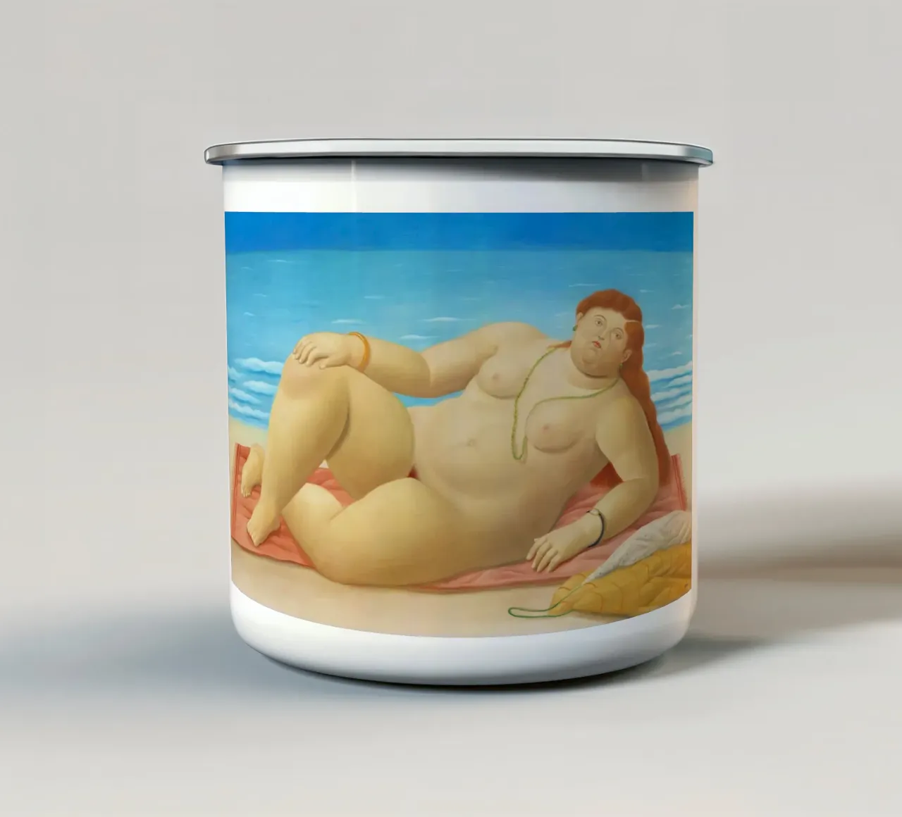 "La Playa" di Fernando Botero tazza in smalto da Classic Art Prints