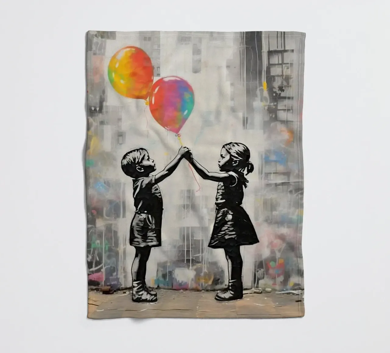 Due bambini con palloncini arcobaleno coperta in pile da Martin studio