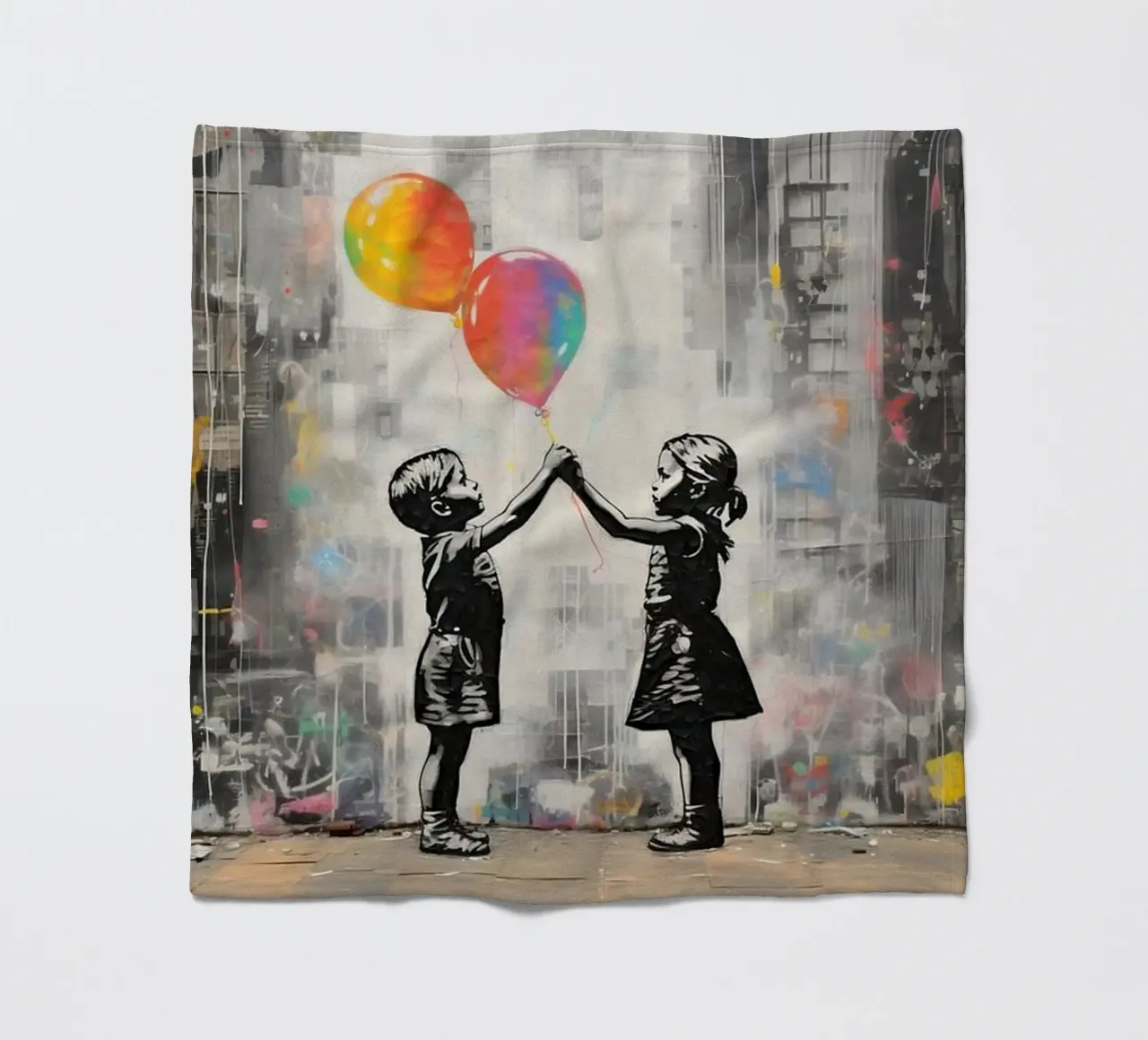 Due bambini con palloncini arcobaleno coperta in pile da Martin studio
