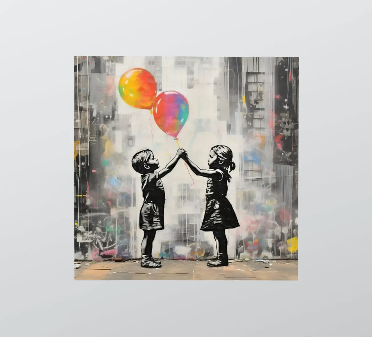 Due bambini con palloncini arcobaleno adesivo da Martin studio