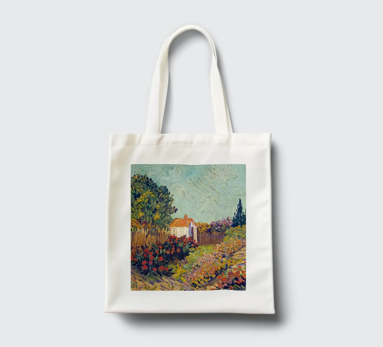 casetta in mezzo a un giardino fiorito borsa in juta da Piper Shop Oke