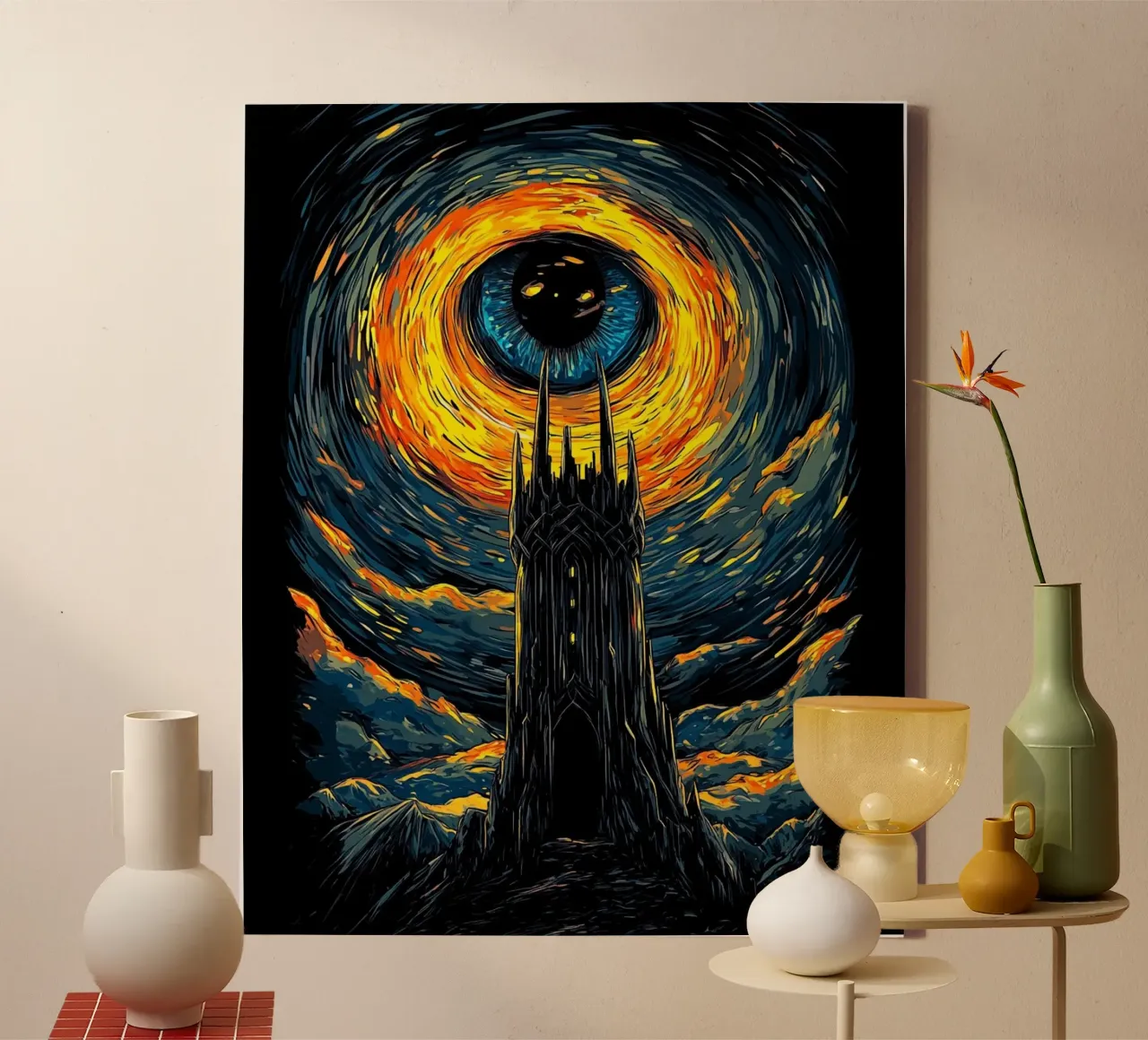L'occhio di Sauron - Notte stellata a Mordor tela da Mittelerde Atelier