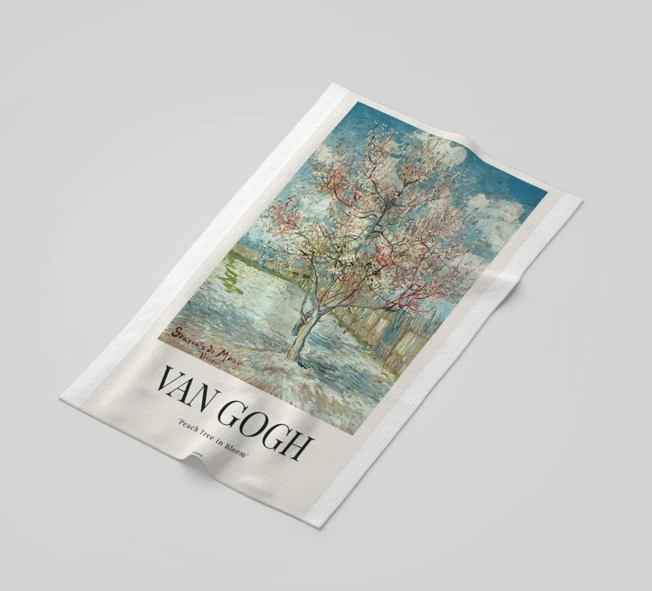 a peach tree in full bloom beach towel by Piper Shop Oke