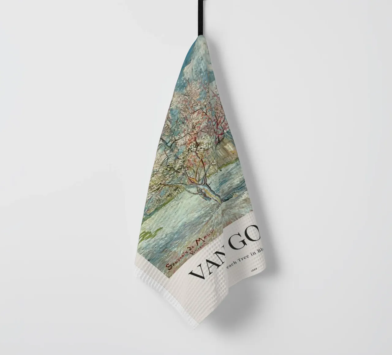 a peach tree in full bloom tea towel by Piper Shop Oke