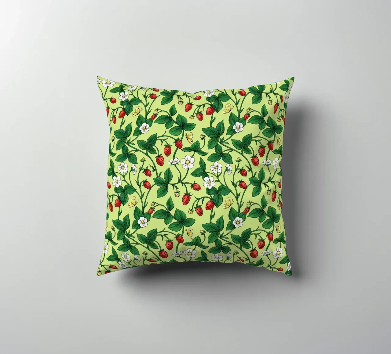 Fragole selvatiche verdi e rosse cuscino da Painted Nature