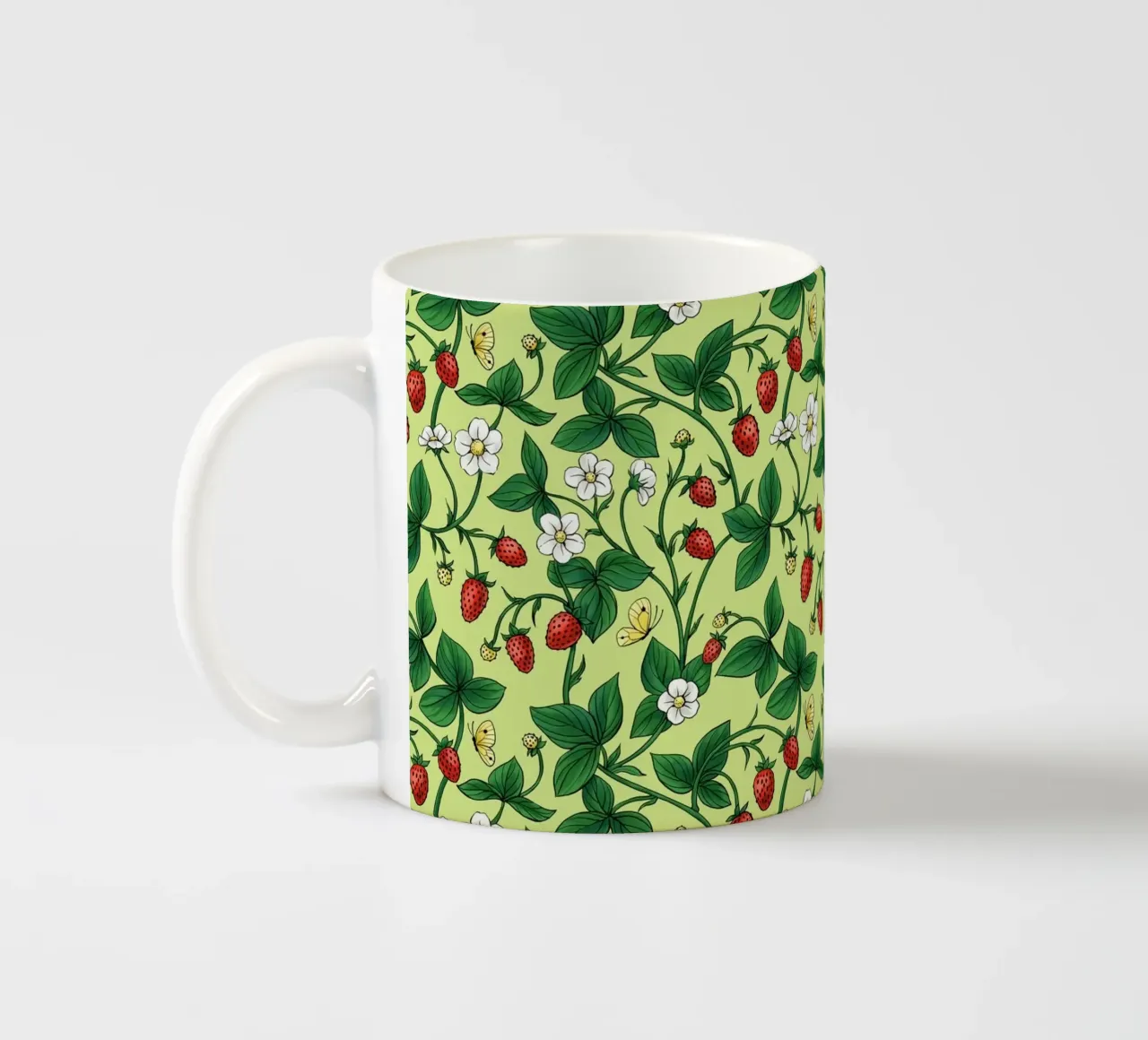 Fragole selvatiche verdi e rosse tazza in ceramica da Painted Nature
