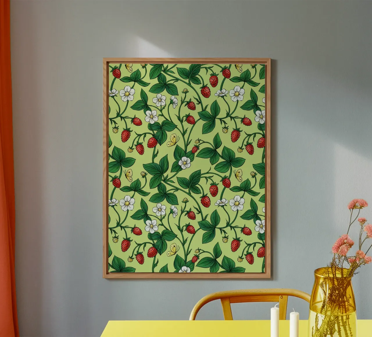 Fragole selvatiche verdi e rosse alluminio dibond da Painted Nature