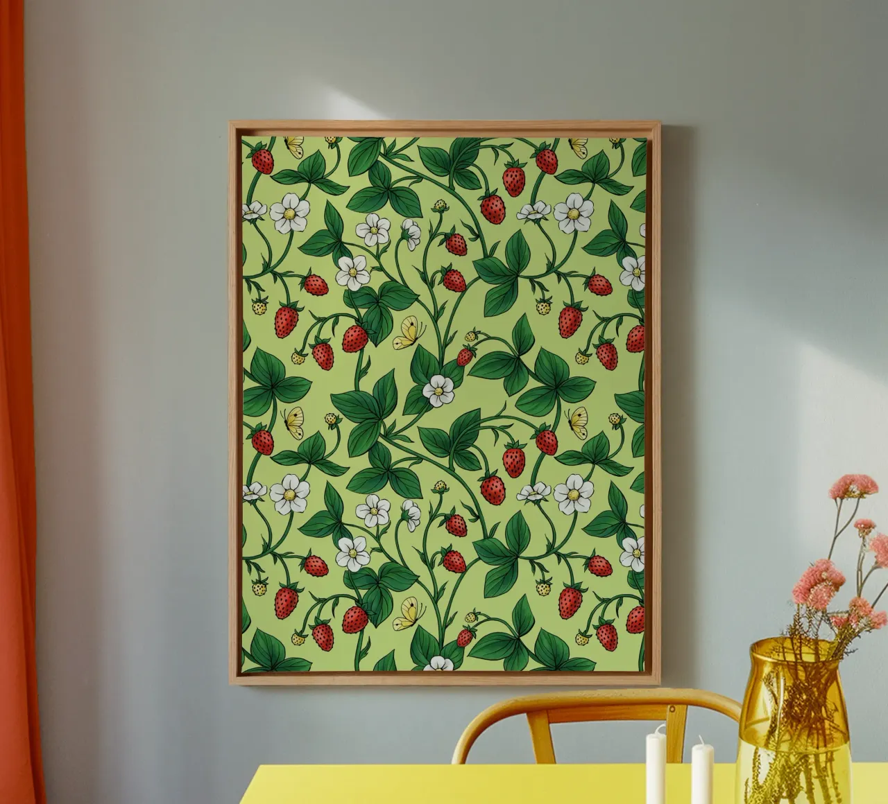 Fragole selvatiche verdi e rosse tela con Cornice a cassetta da Painted Nature