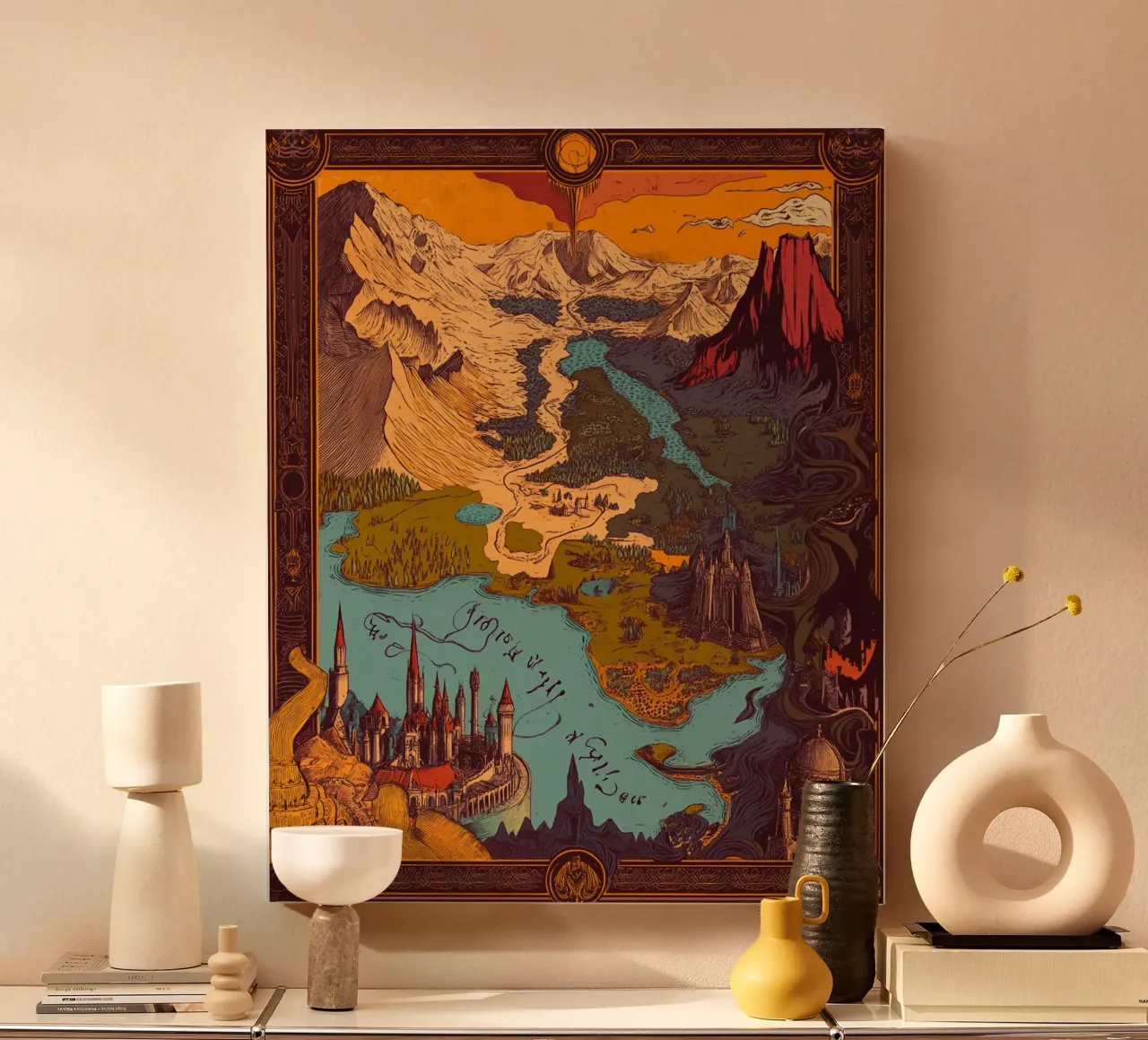 Midden-aarde Kaart - Vintage Fantasy Editie canvas van Mittelerde Atelier