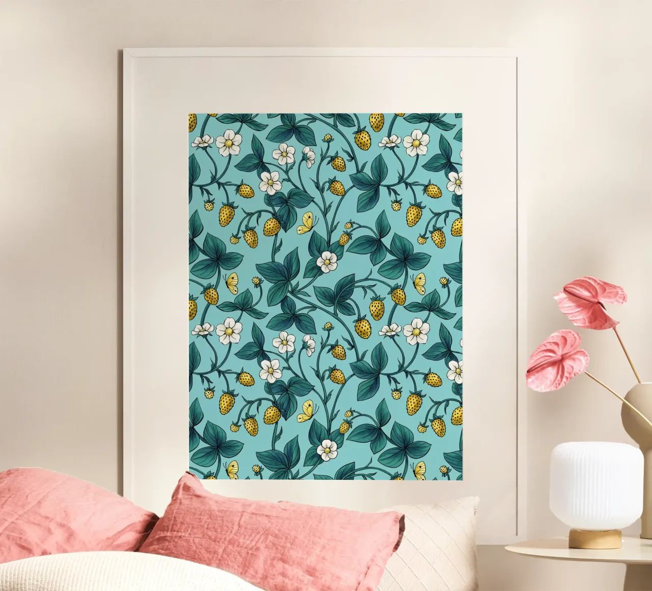 Fragole selvatiche verdi e rosse poster da Painted Nature