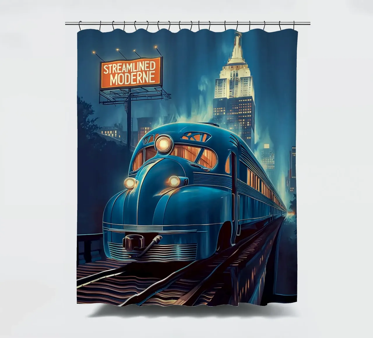 Art Deco Train shower curtain by Fleur de Lys