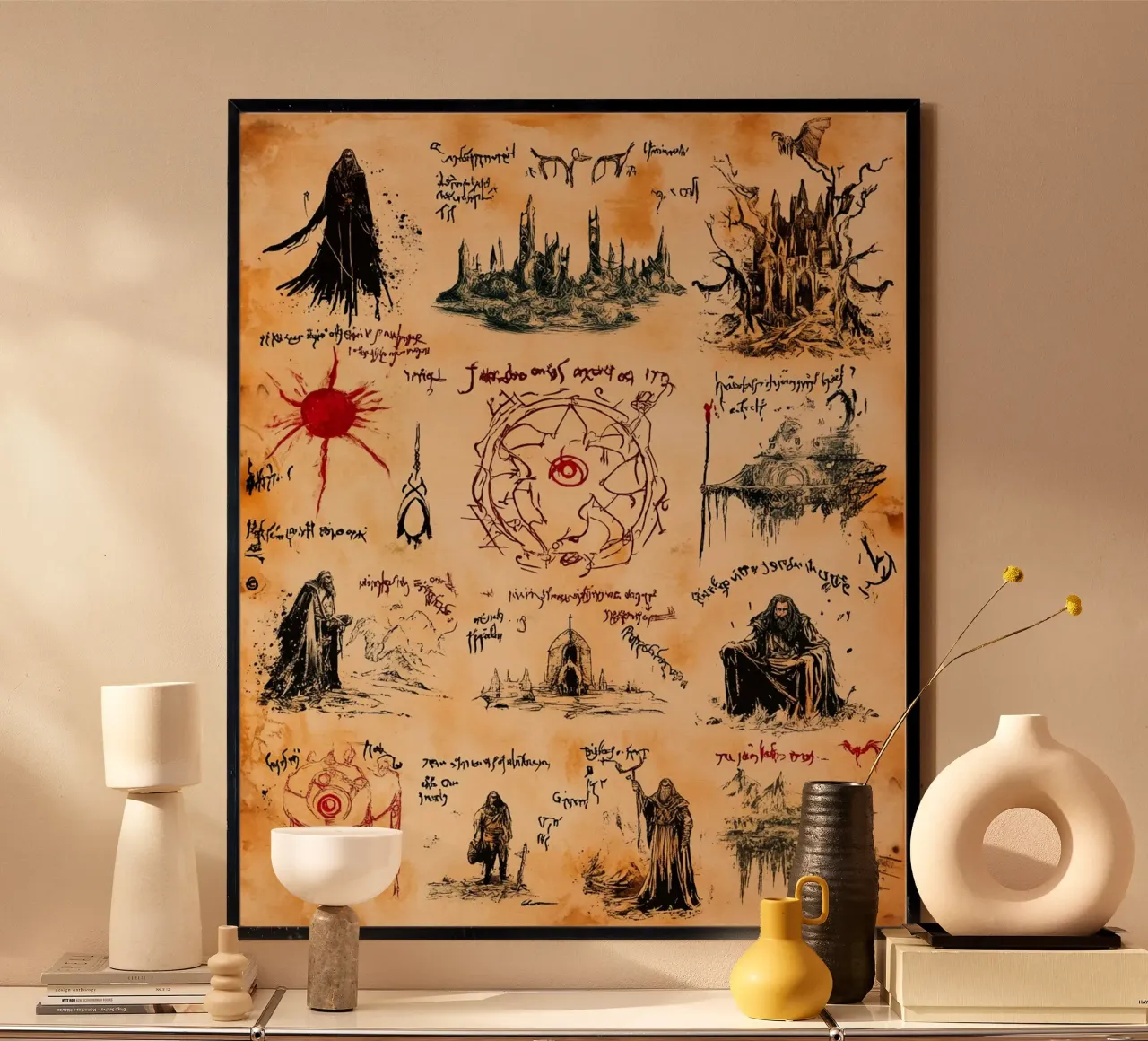 C'era un uomo Hobik - Lo Hobbit in rune e acquerello poster da Mittelerde Atelier