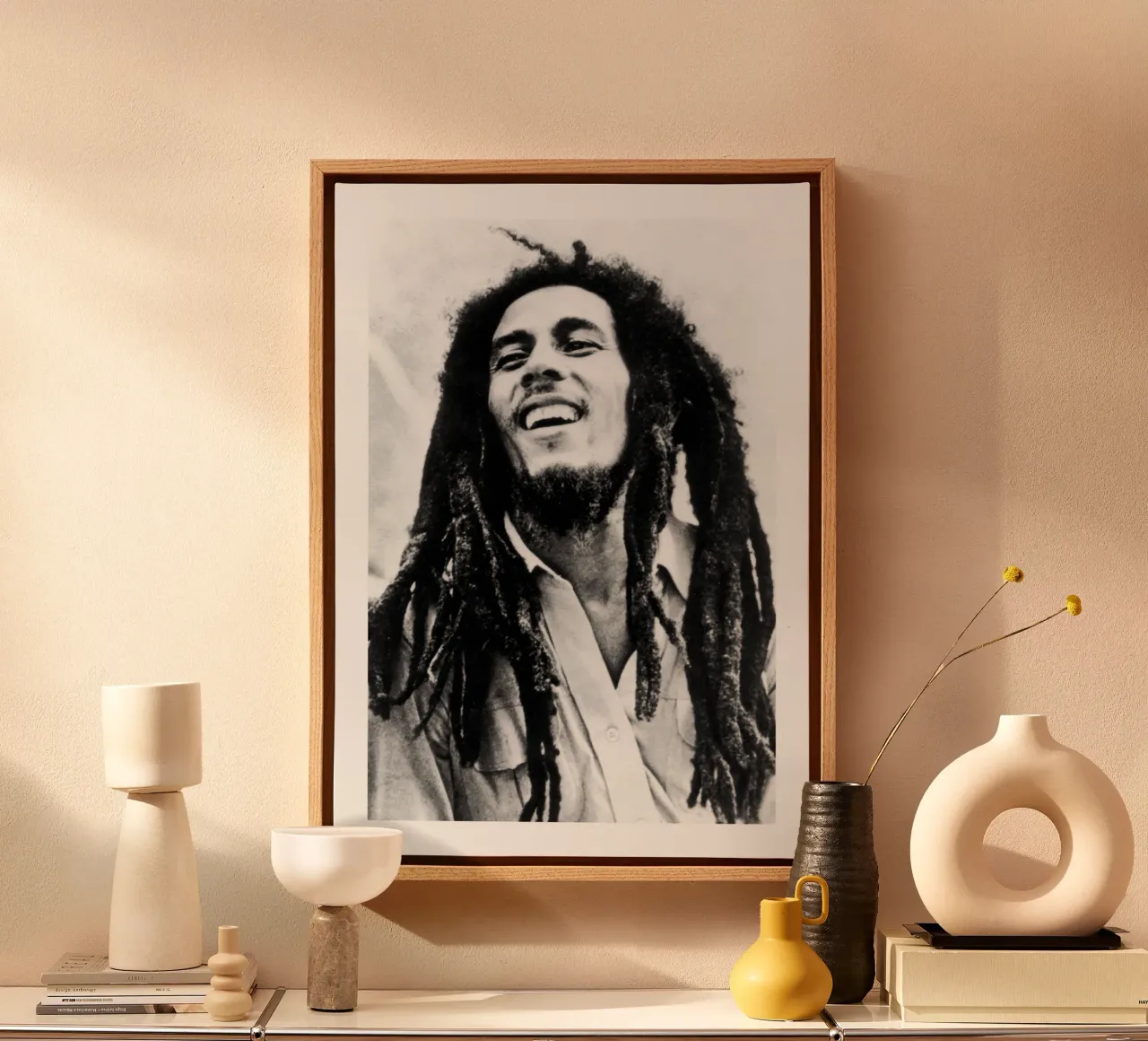 Bob Marley BW tela con Cornice a cassetta da nicol shop