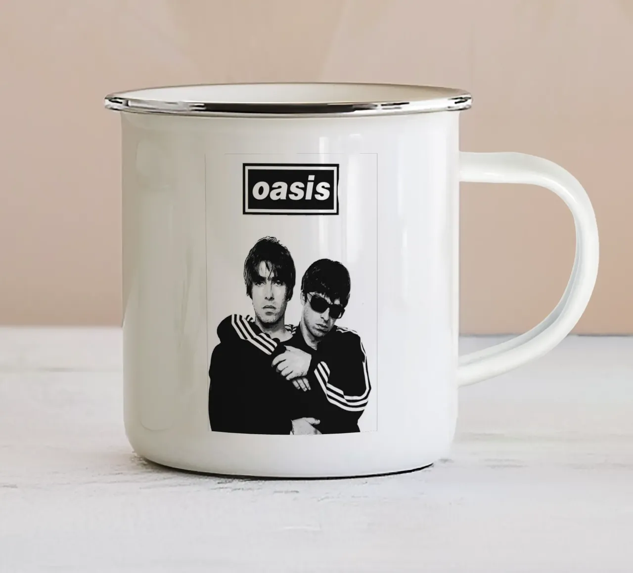 arte della banda degli oasis tazza in smalto da vanhesling