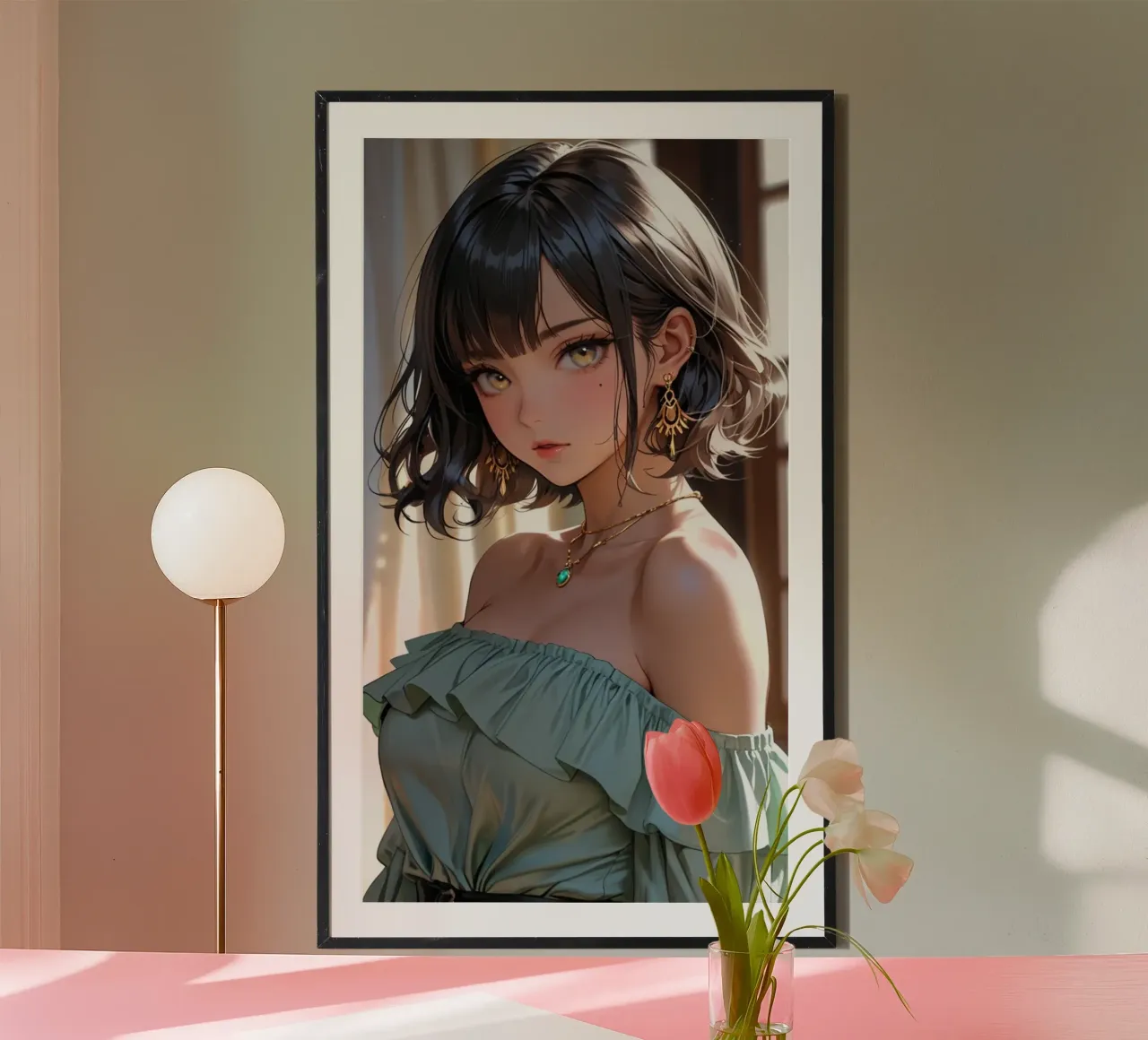 donne asiatiche anime poster con telaio in legno da van hellen